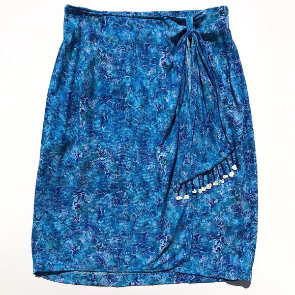Carole Little Petites skirt size 4 blue boho vacation resort coverup faux wrap - Picture 1 of 8